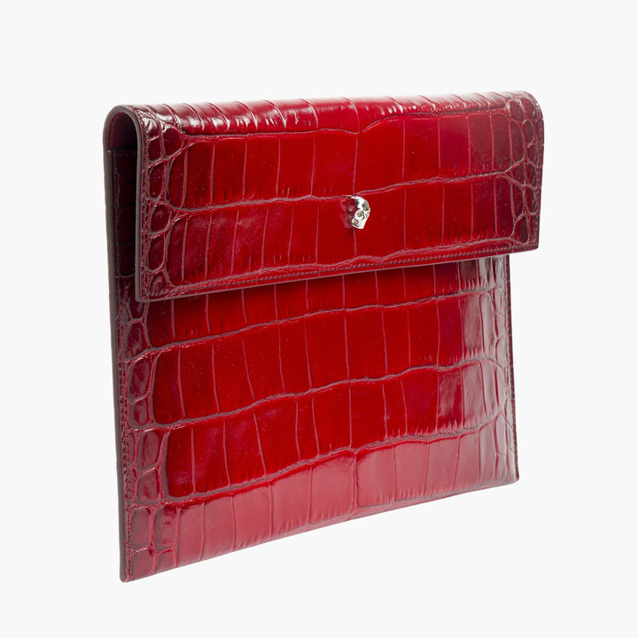 Borsa a mano in pelle goffrata color bordeaux-argento di Alexander McQueen con emblema teschio - Made in Italy