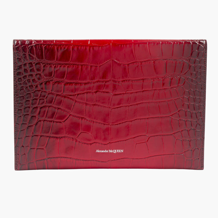 Borsa a mano in pelle goffrata color bordeaux-argento di Alexander McQueen con emblema teschio - Made in Italy