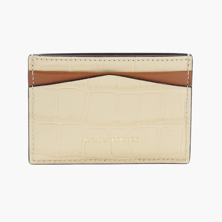 Portafoglio beige-oro Alexander McQueen con dettaglio teschio dorato - Made in Italy