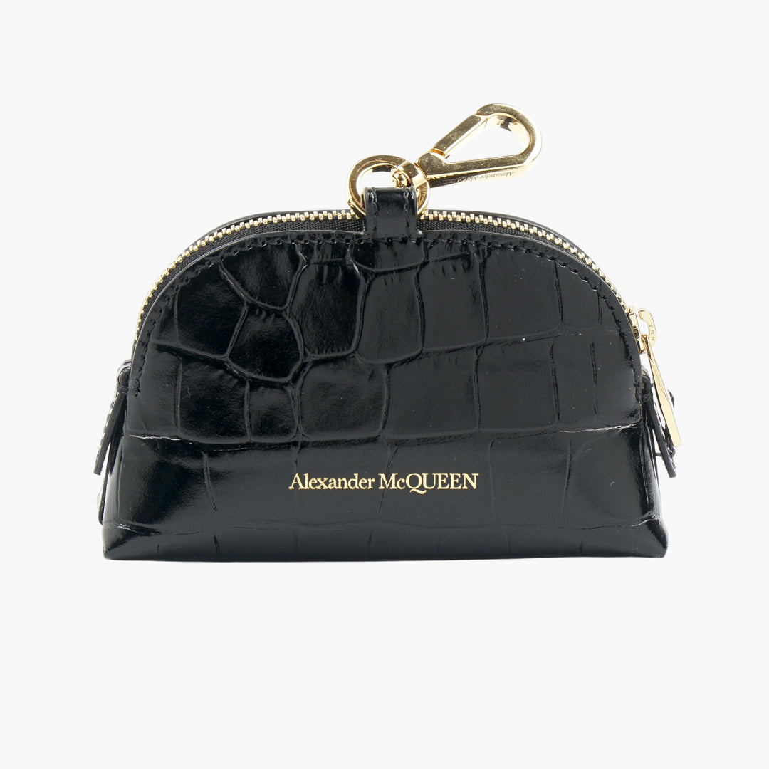 Portachiavi Alexander McQueen nero-oro con iconico emblema del teschio