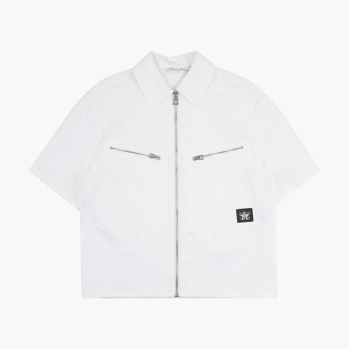 DIOR Men's White Zip-Up Shirt with Zippered Pockets Made in Italy