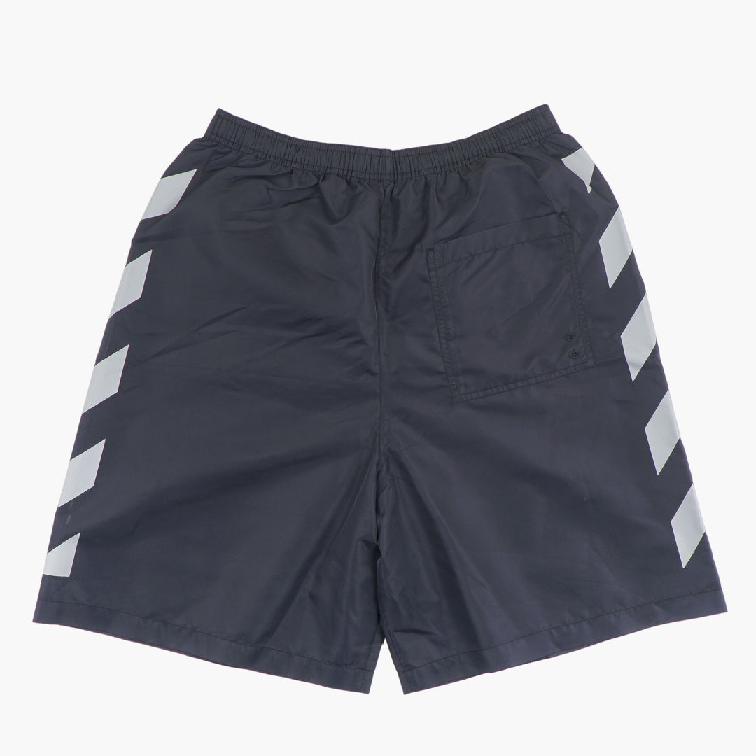 Off-White Black-Grey Diagonal Stripe Shorts with Elastic Waistband