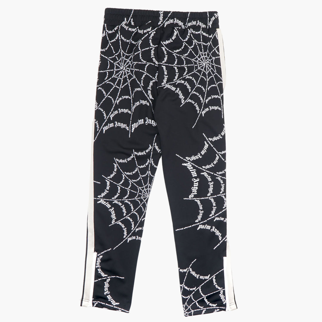 Palm Angels Black Trousers with Bold Web Pattern and Stripes