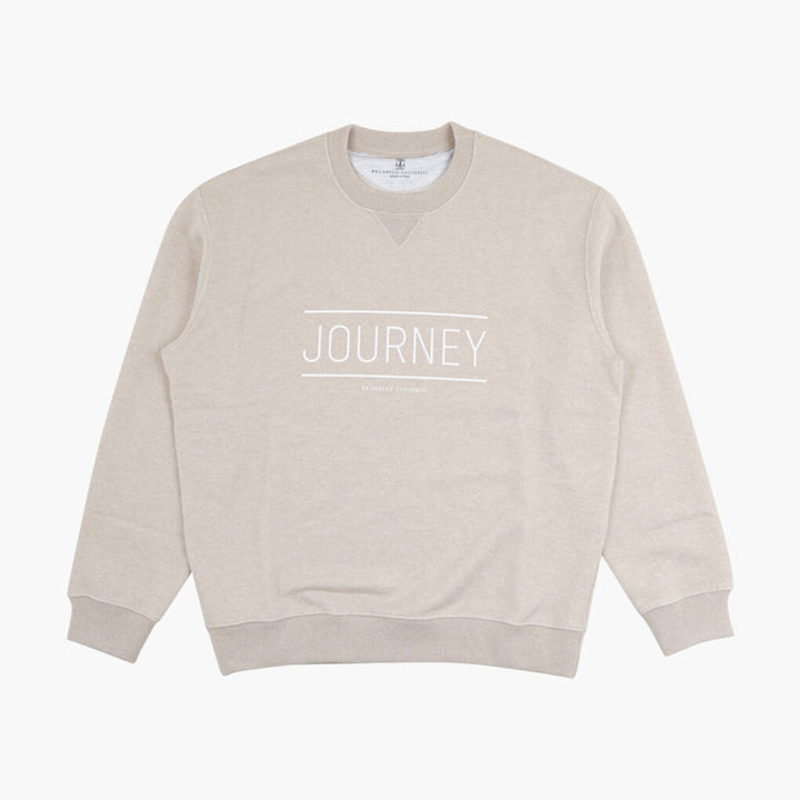 Maglione con stampa "JOURNEY" beige-bianco di Brunello Cucinelli - Comfort e stile di lusso