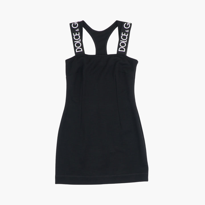 Dolce & Gabbana Black Dress with Bold Branded Straps