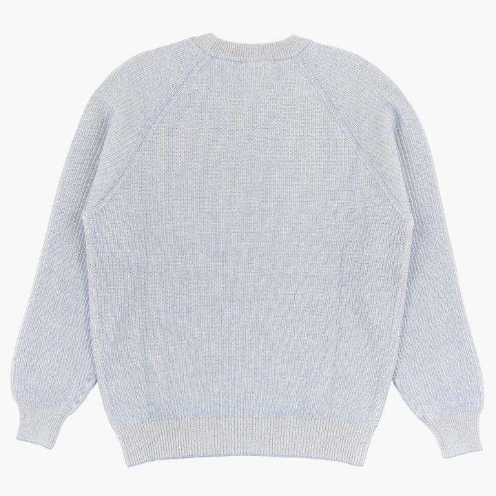 Brunello Cucinelli Light Blue-Grey Luxury Knit Sweater with Ribbed Detailing