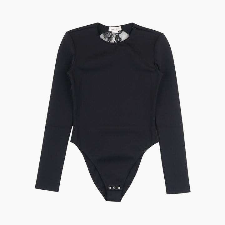 Alexander McQueen Black Stretch Fabric Bodysuit with Snap Closure