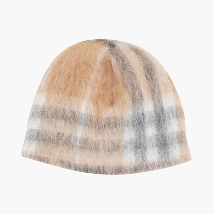 Cappello Burberry Mohair Dusty Caramel con motivo a quadri iconico