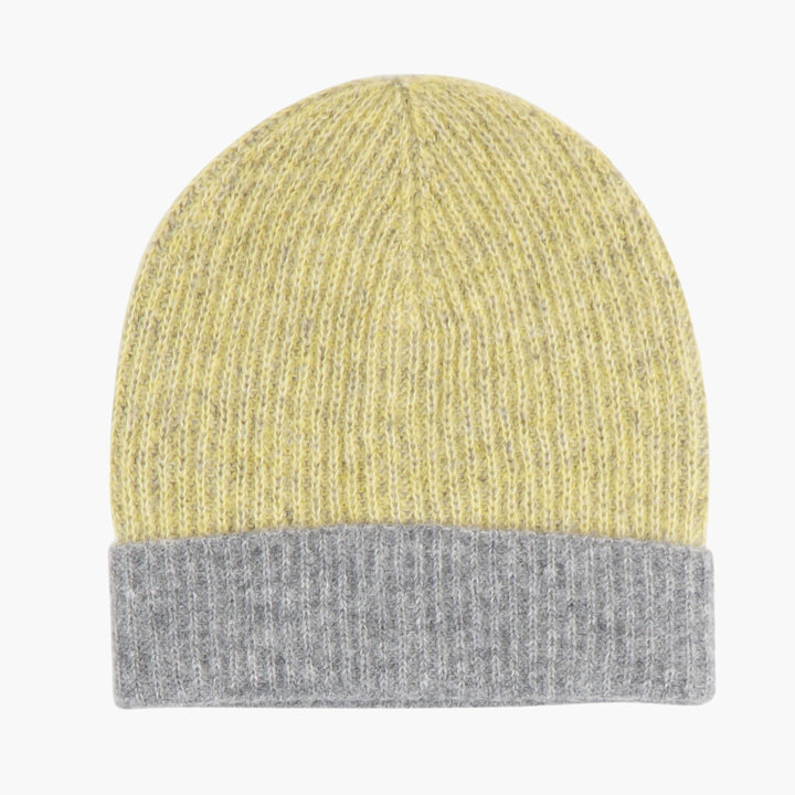 la Fileria Two-Toned Yellow-Grey Ribbed Hat - Stylish and Comfortable Hat for Chilly Days