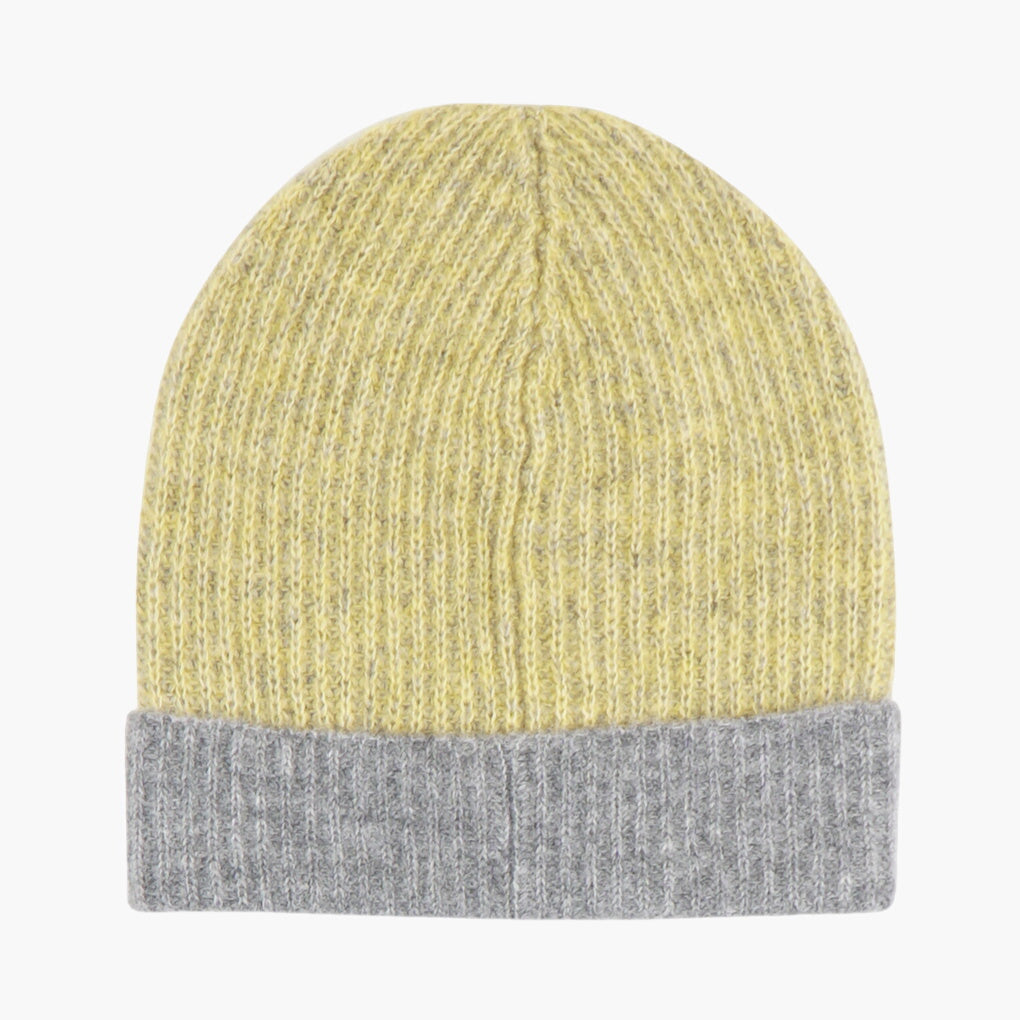 la Fileria Two-Toned Yellow-Grey Ribbed Hat - Stylish and Comfortable Hat for Chilly Days