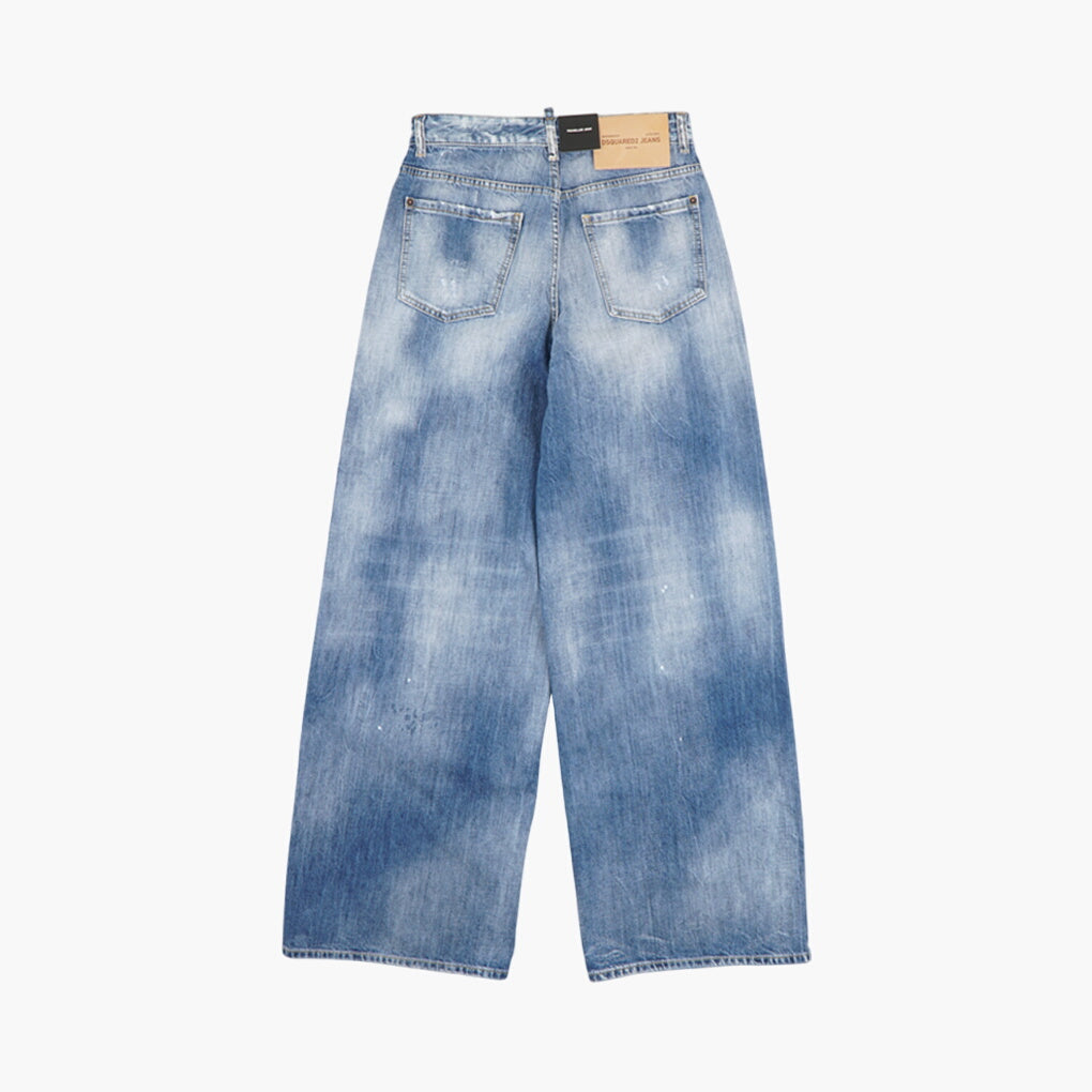 DSQUARED2 Wide Leg Distressed Denim Jeans - Made in Italy