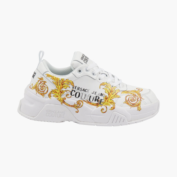 Versace White-Gold Sneakers with Signature Baroque Print