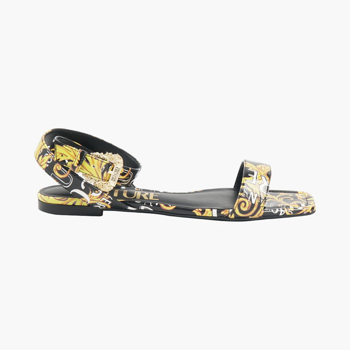 Versace Sandals with Baroque Print and Ankle Strap - Made in Italy, Black-Multi