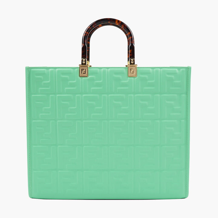 Fendi Bags - Mint Green Embossed Logo Bag with Tortoiseshell Handles, Made in Italy