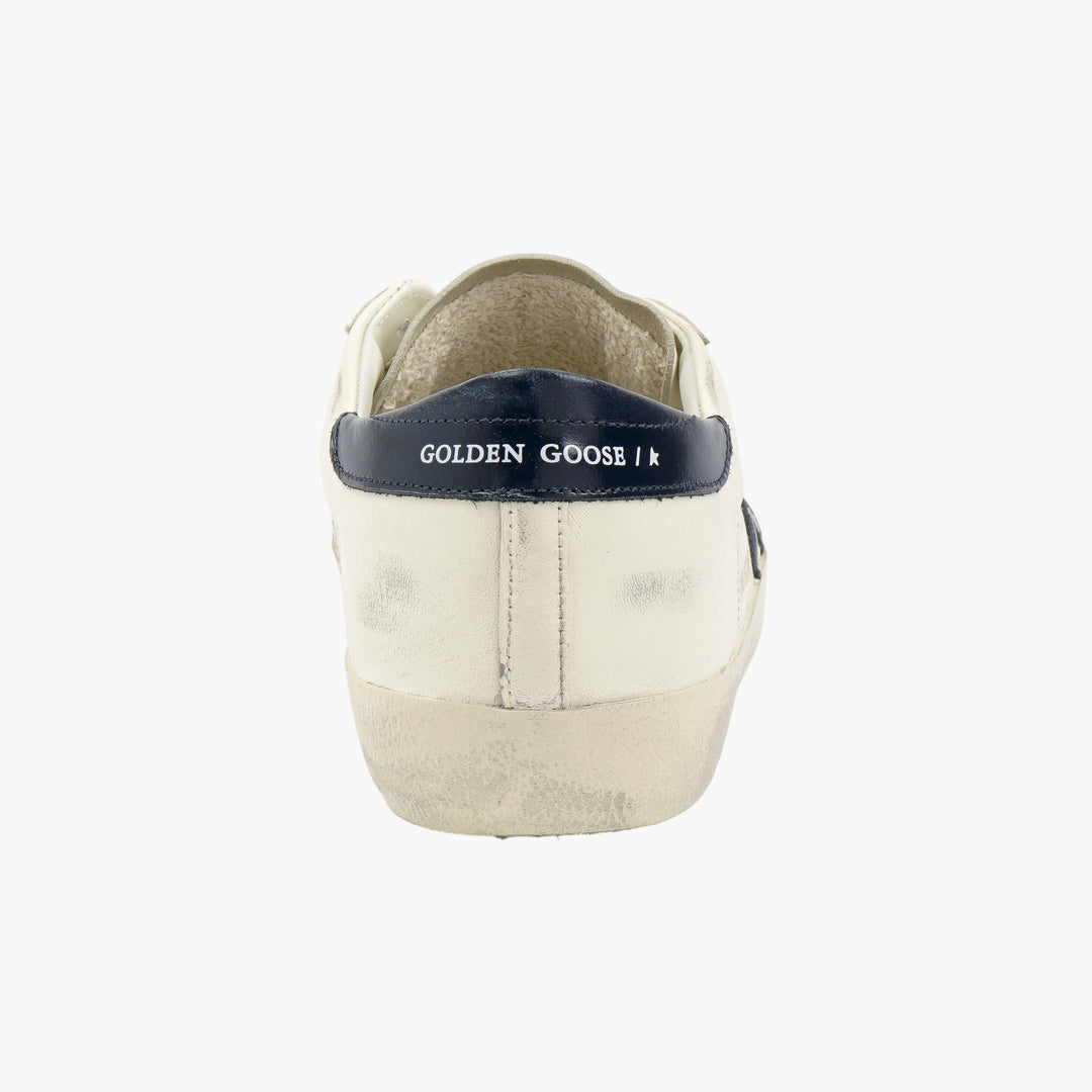 Golden Goose White-Navy Sneakers with Distressed Design