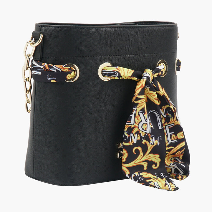 Versace Black-Multi Bag with Signature Printed Scarf and Gold-Tone Hardware - Designer Handbag Made in Italy