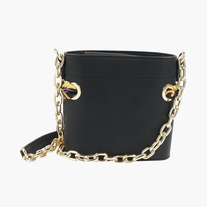 Versace Black and Gold Leather Bag with Chain Strap and Baroque Scarf