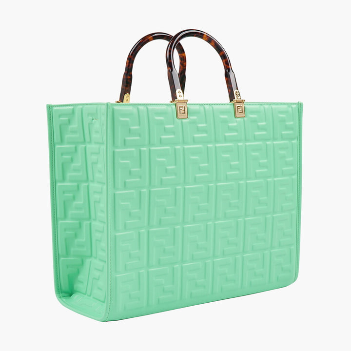 Fendi Bags - Mint Green Embossed Logo Bag with Tortoiseshell Handles, Made in Italy