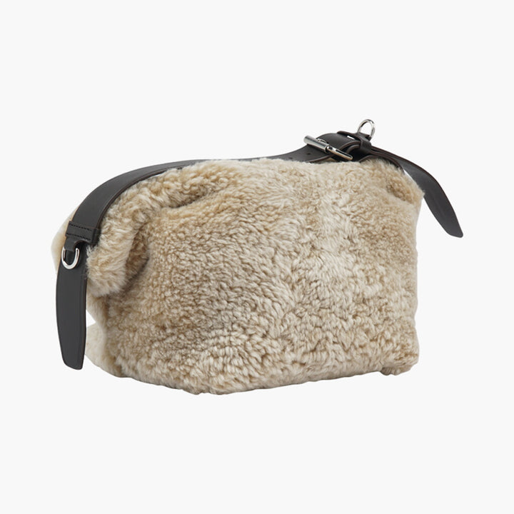 Dsquared2 Luxurious Shearling Bag with Leather Accents - White-Brown