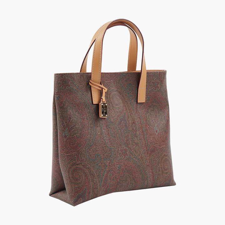 Borsa Etro multicolore con iconico motivo Paisley e manici in pelle