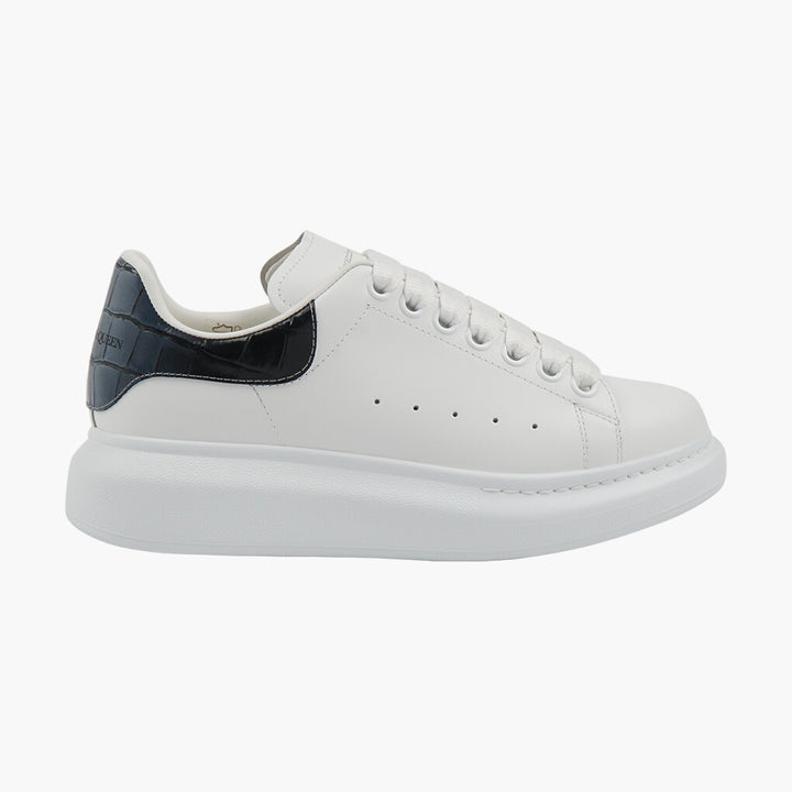 Alexander McQueen Leather Sneakers with Crocodile-Effect DetailWhite/Grey/Navy