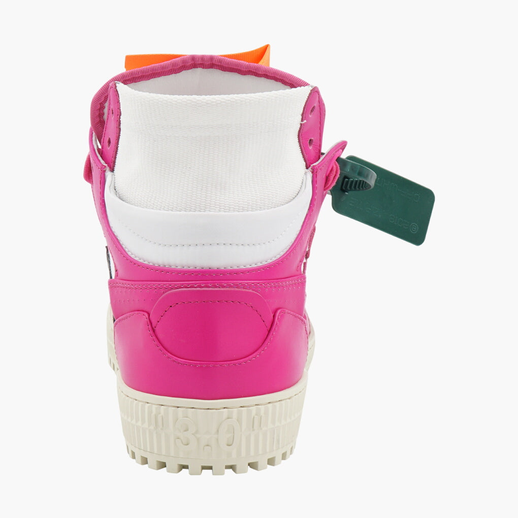 Sneakers Off-White in bianco e fucsia con iconica cerniera e design destrutturato