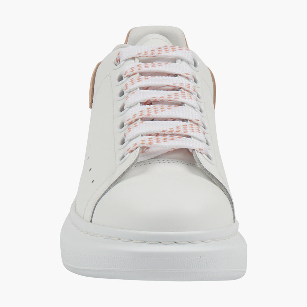 Alexander McQueen White-Pink Leather Sneakers with Suede Heel -