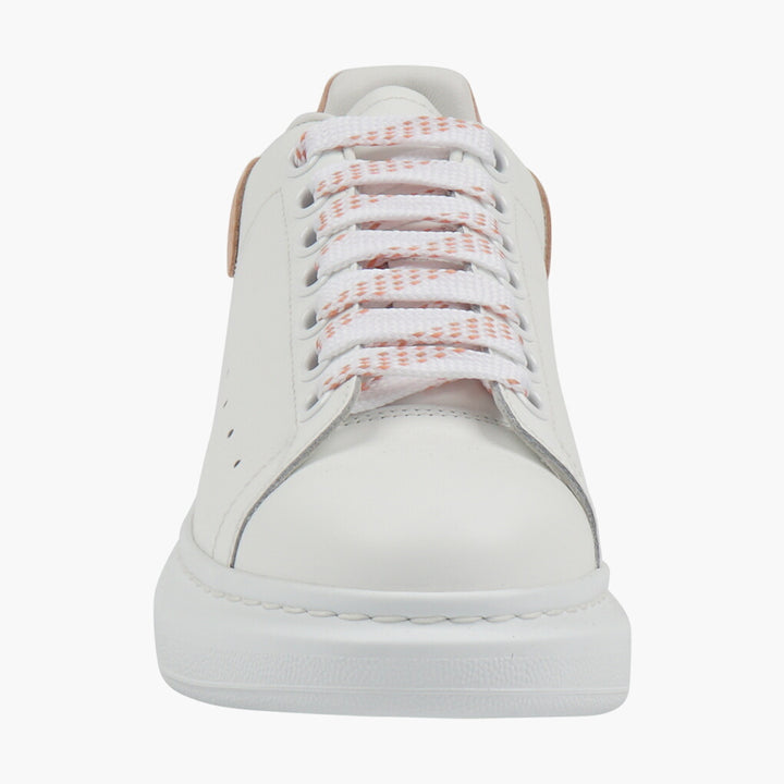 Alexander McQueen White-Pink Leather Sneakers with Suede Heel -