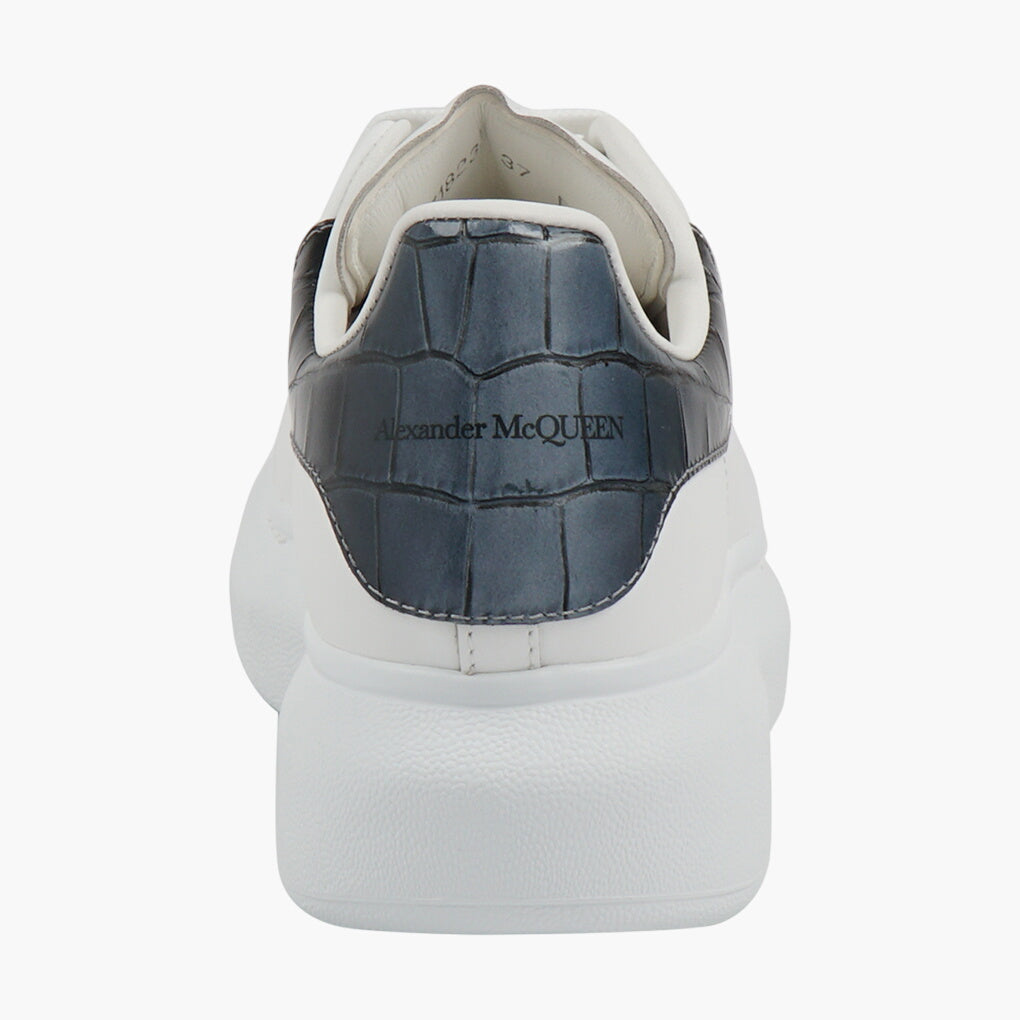 Alexander McQueen Leather Sneakers with Crocodile-Effect DetailWhite/Grey/Navy