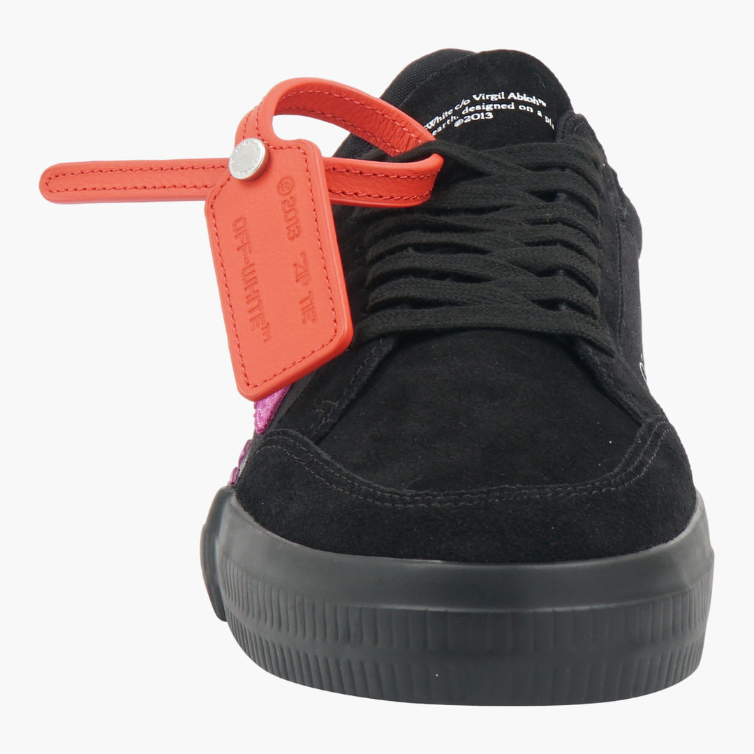 Off-White Sneakers - Black-Purple with Striking Arrow Logo and Unique Zip Tie