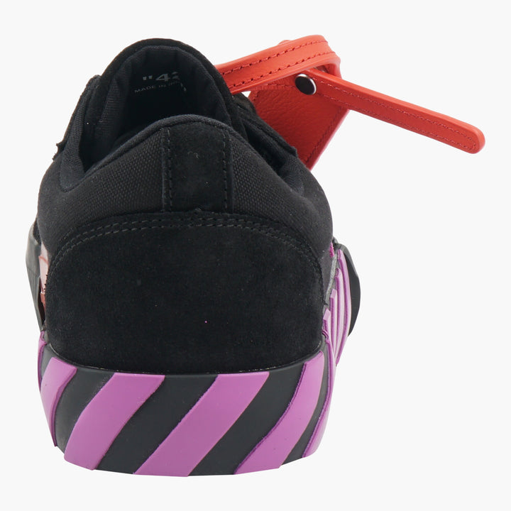 Off-White Sneakers - Black-Purple with Striking Arrow Logo and Unique Zip Tie