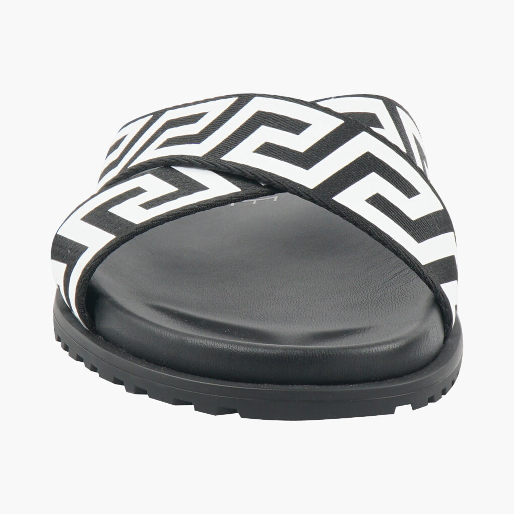 Versace Black Sandals with Stylish Greca Pattern and Cushioned Sole