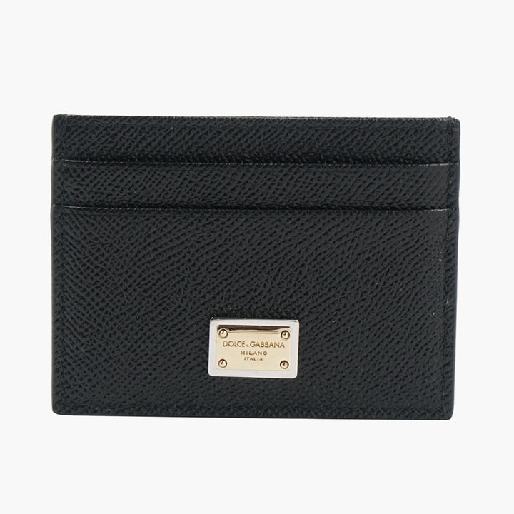 Dolce & Gabbana Black-Gold Leather Wallet with Multiple Card Slots