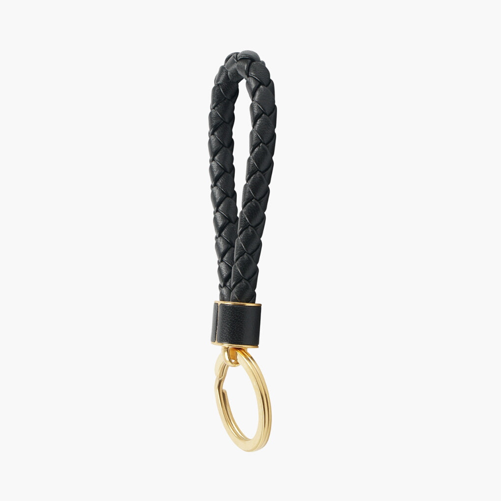 Bottega Veneta Intrecciato Leather Keychain - Black & Gold Elegance Made in Italy