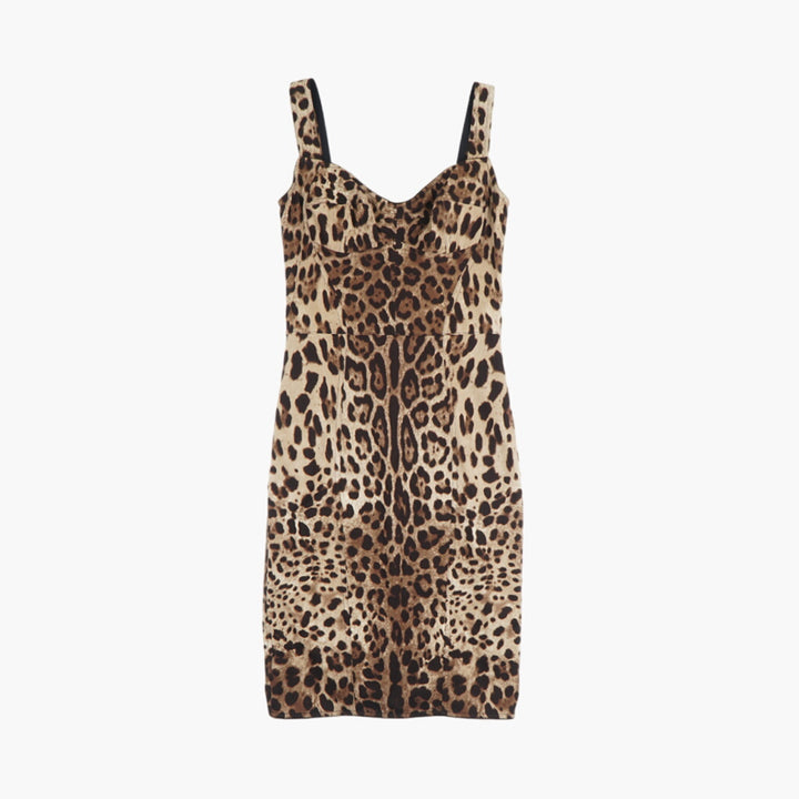 Dolce &amp; Gabbana Abito marrone con stampa leopardata e top bustier - Made in Italy