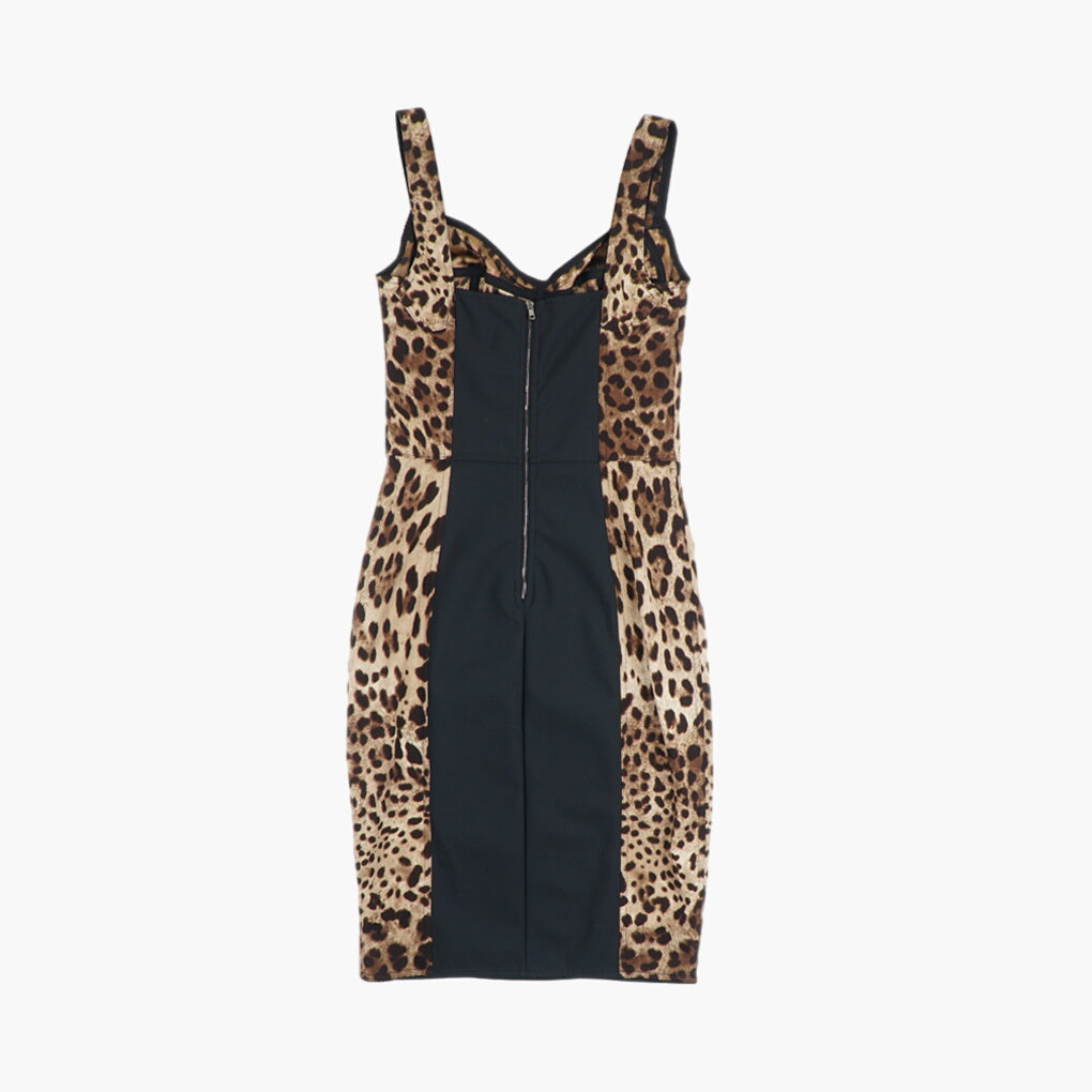 Dolce &amp; Gabbana Abito marrone con stampa leopardata e top bustier - Made in Italy