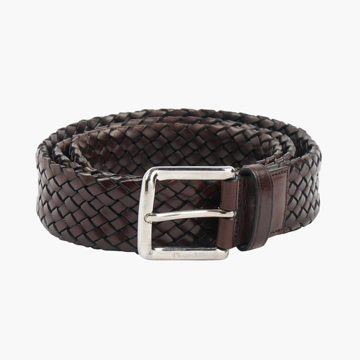 Church's Dark Brown-Silver Woven Leather Belt with Silver Buckle