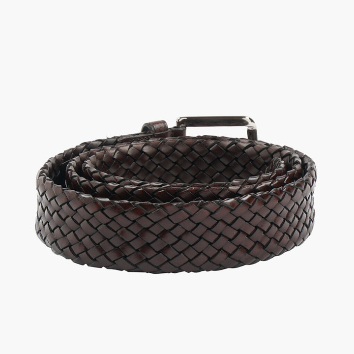 Church's Dark Brown-Silver Woven Leather Belt with Silver Buckle