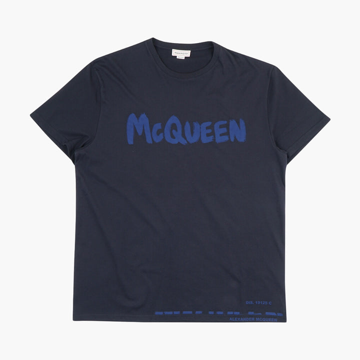 Alexander McQueen Navy-Blue T-shirt with Bold "McQueen" Print - Made in Italy