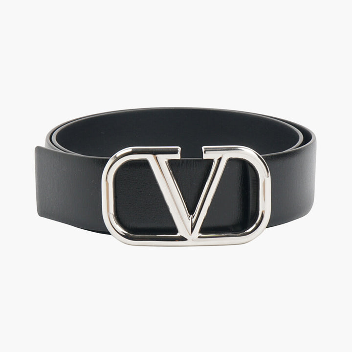 Cintura Valentino in pelle nera con fibbia V-Logo - Made in Italy