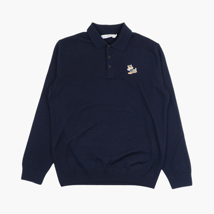 MAISON KITSUNE' Elegant Polo Neck Sweater with Signature Fox Emblem - Blue