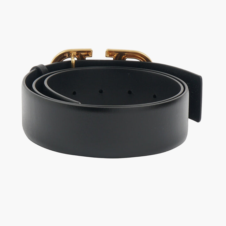 Valentino Black-Gold Leather Belt with Iconic V Logo Made in Italy