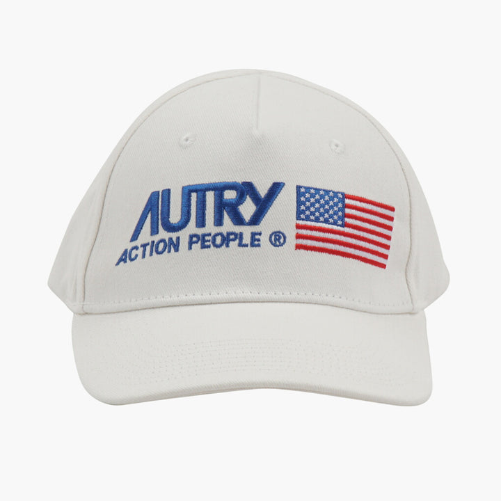 AUTRY White Multi Embroidered Logo Hat with American Flag