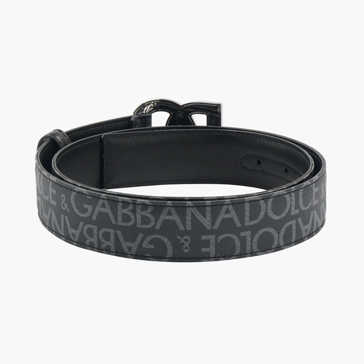 Dolce & Gabbana Black-Dark Grey Belt with DG Logo Buckle and Monogram Print