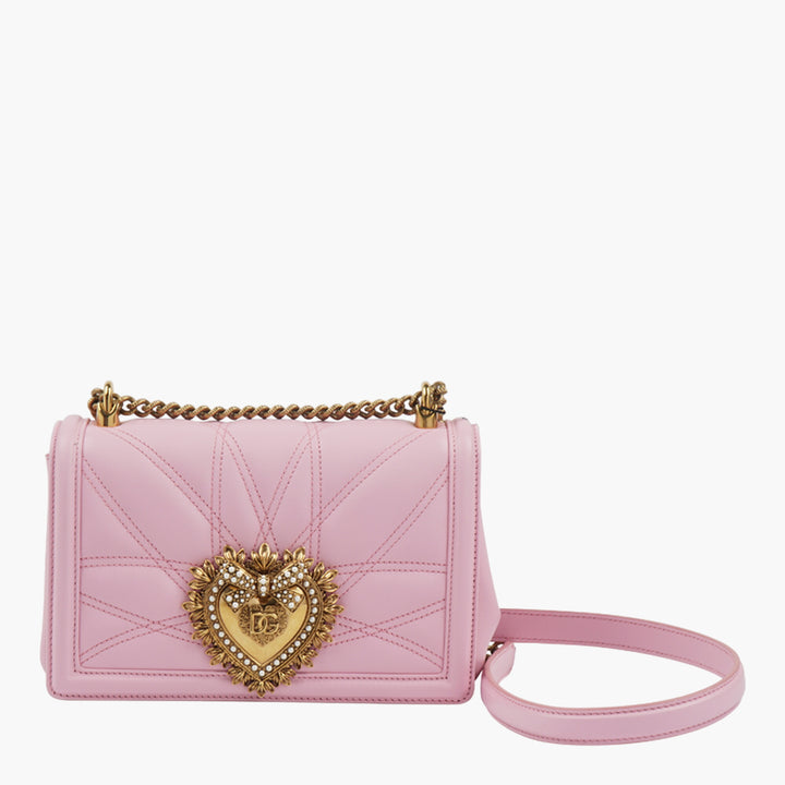 Dolce & Gabbana Pink-Gold Heart Embellished Bag with Chain Strap