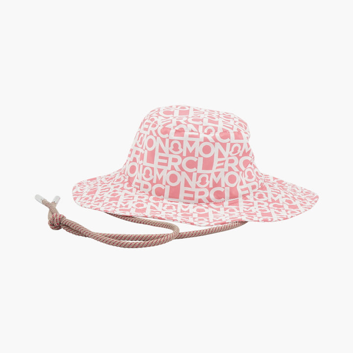 Moncler Pink-White Logo Print Hat with Adjustable Chin Strap