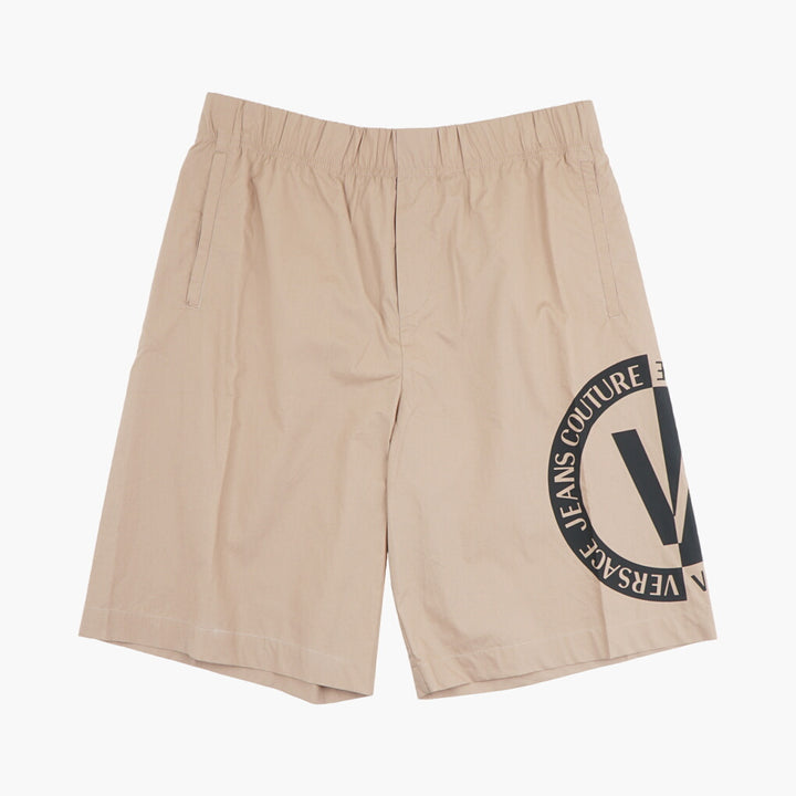 Versace Beige-Black Logo Print Shorts