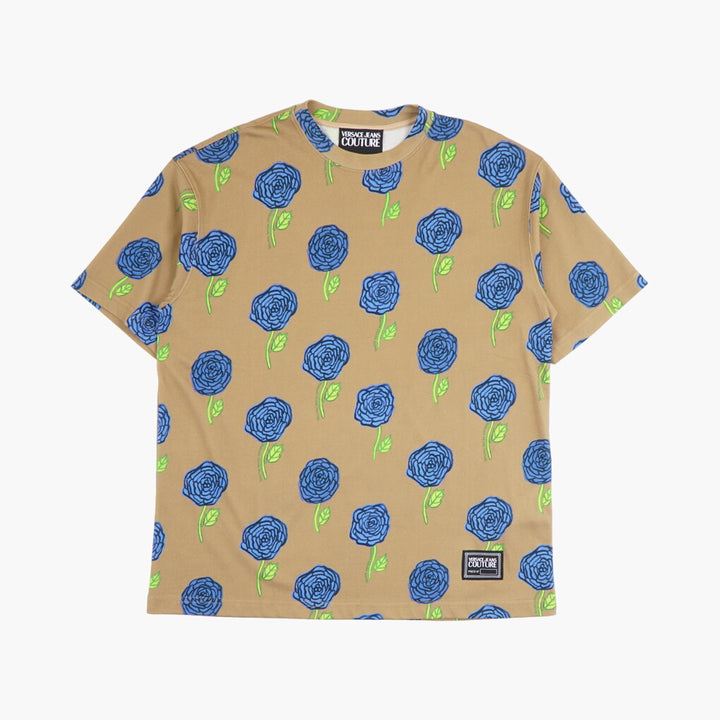 Versace Beige-Multi Floral Pattern T-Shirt