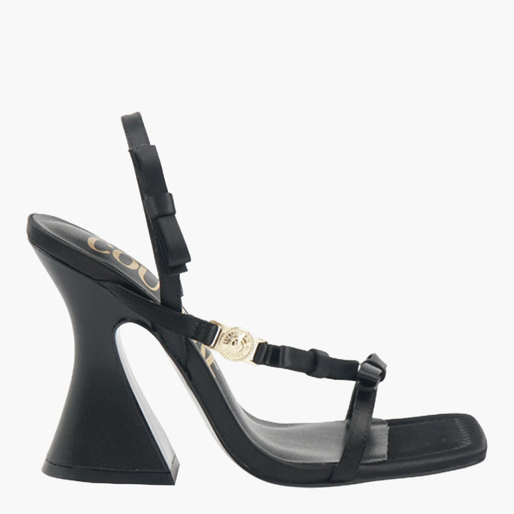 Versace Black-Gold Elegant Sandals with Unique Heel Design - Made in Italy