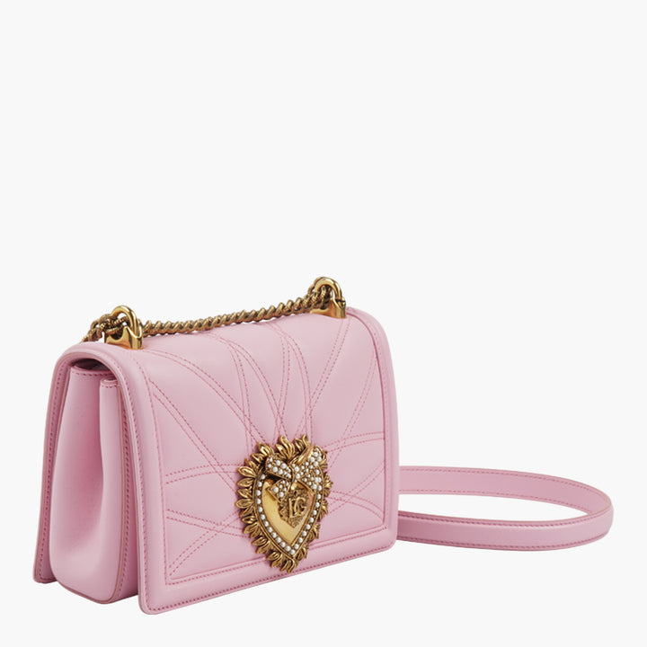 Dolce & Gabbana Pink-Gold Heart Embellished Bag with Chain Strap